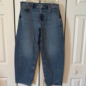 American Eagle Outfitters Barrel Leg Blue Stretch High-Rise Jeans